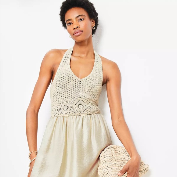 LOFT Crochet Halter Midi Dress - size 12p - Picture 3 of 6